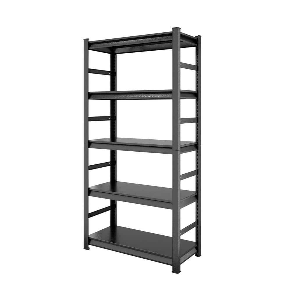Black 5-Shelf Metal Pantry Organizer with Wheels, Height Adjustable