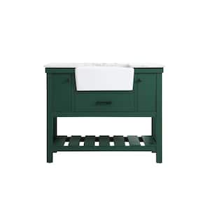 Timeless Home 22 in. W x 42 in. D x 34.125 in. H Bath Vanity in Green with Carrara White Marble Top