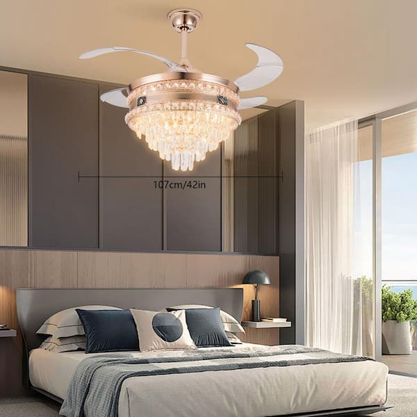 OUKANING 42 in. Indoor Gold Modern Crystal Reversible 6