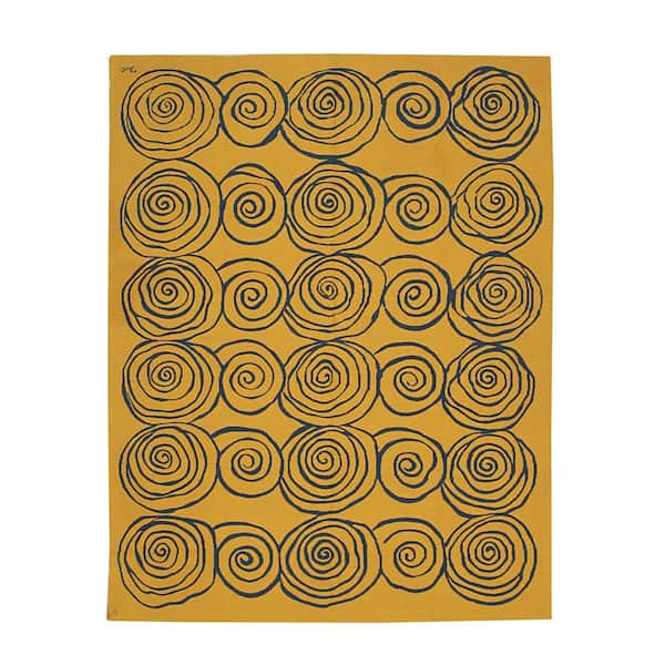 EORC Yellow 9 ft. x 12 ft. Handwoven Wool Contemporary Modern Flat Weave Area Rug