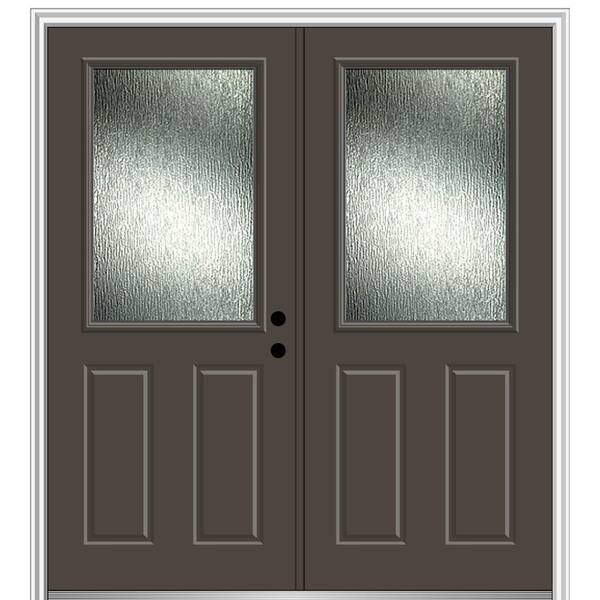 MMI Door 72 in. x 80 in. Left-Hand Inswing Rain Glass Brown Fiberglass Prehung Front Door on 6-9/16 in. Frame
