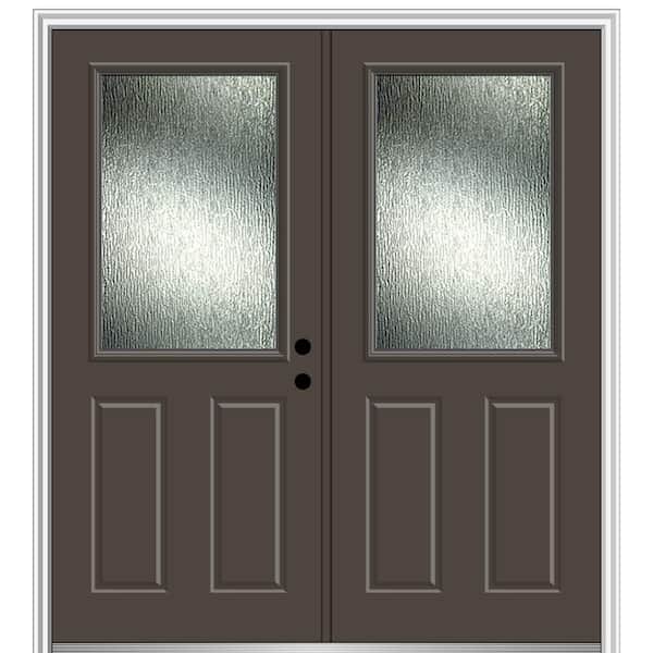 MMI DOOR Rain Glass 68 in. x 80 in. Left-Hand Inswing 1/2-Lite Painted Brown Fiberglass Prehung Front Door on 4-9/16 in. Frame