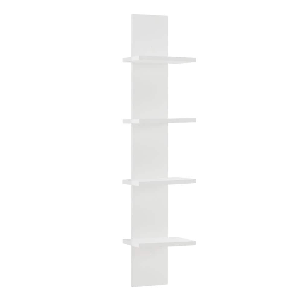 White 4-Tier Floating Wall Shelf with Wood Finish