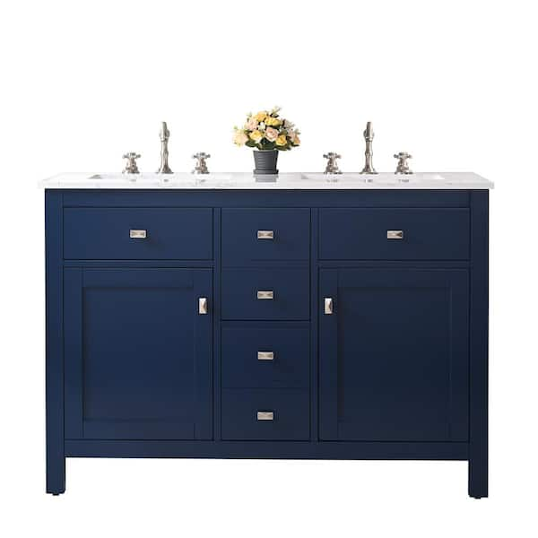 Artemis 44 in. Double Sink Blue Bath Vanity with White Engineered Top (Assembled)