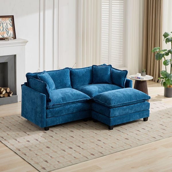 Coryn 76.7 in. Chenille 2-Seater Removable Cushion Loveseat in Blue