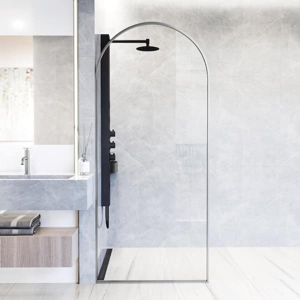 VIGO Arden 34 in. W x 78 in. H Framed Fixed Shower Screen Door in Stainless Steel with 3/8 in. (10mm) Clear Glass