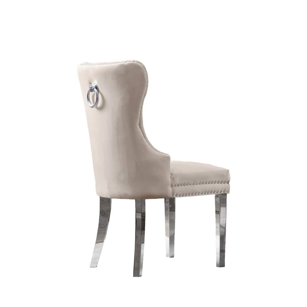 Cream Velvet Upholstered Parsons Side Chair with Metal Frame