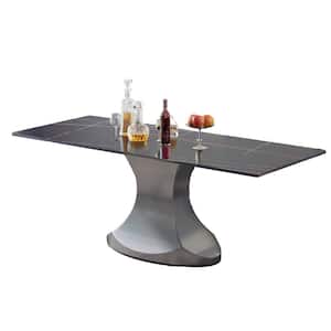 78.74 in. Black Sintered Stone Tabletop Cross Gunmetal Gray Pedestal Base Dining Table (Seats 8)