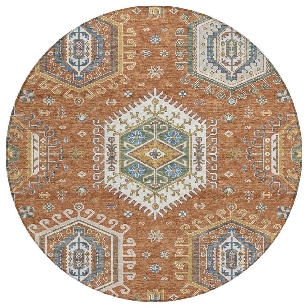 Chantille Machine Washable Indoor/Outdoor Abstract ACN2574 Paprika 8 ft. x 8 ft. Round Rug price history on PriceWatchPro