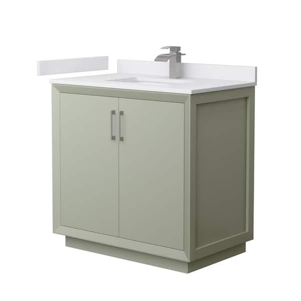 Wyndham Collection Strada 36 in. W x 22 in. D x 35 in. H Single Bath Vanity in Light Green with White Cultured Marble Top
