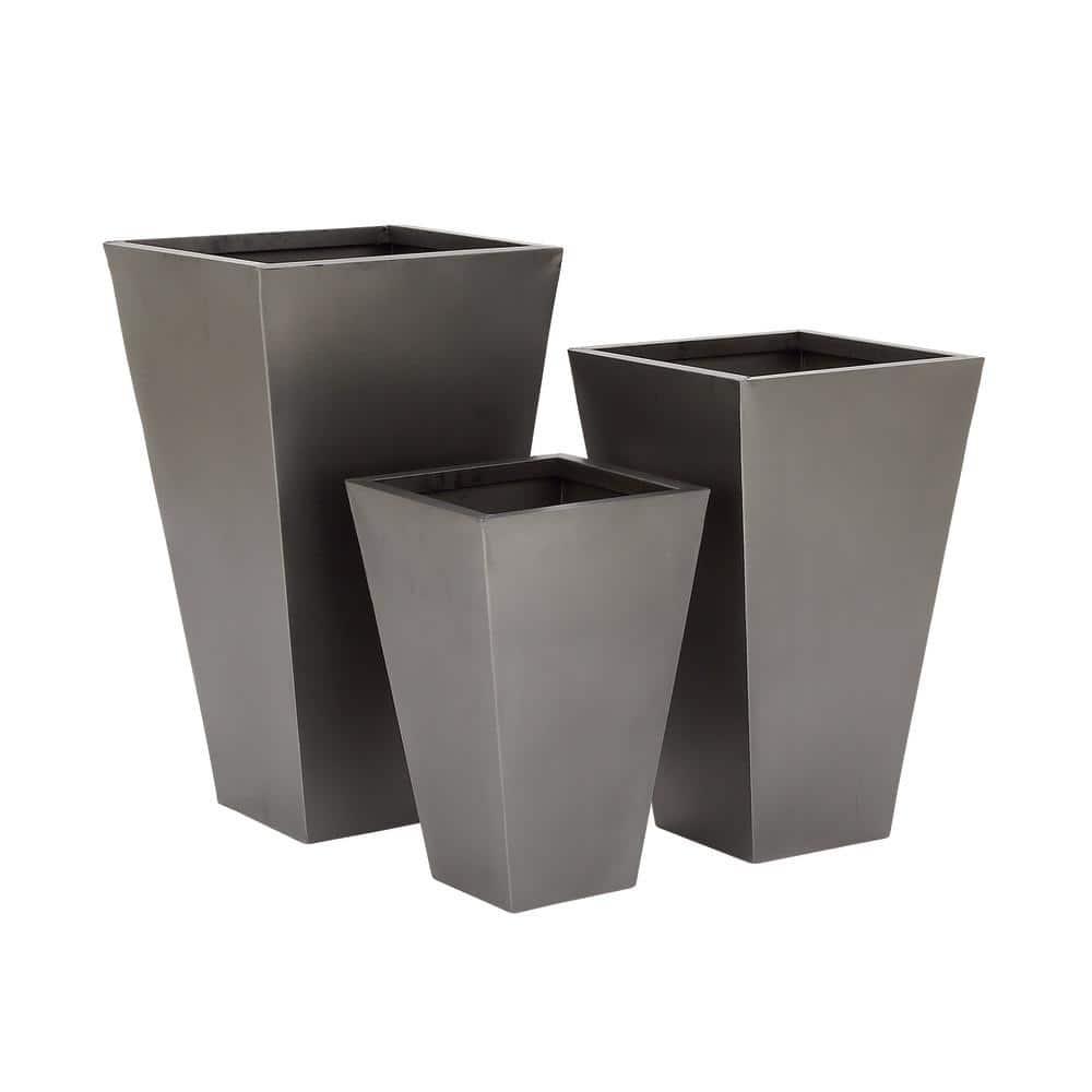 Gray Iron Trapezoidal Indoor/Outdoor Planter Set of 3