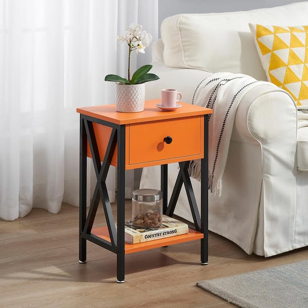 VECELO Versatile Nightstands X-Design Side End Table Night Stand Storage Shelf with Bin Drawer 11.8"W x 15.8"L x 21.7"H, Orange