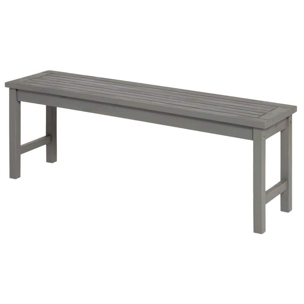  Grey 53 in. Solid Acacia Wood Outdoor Bench Ottoman Solid Acacia Wood Slatted Patio Bench