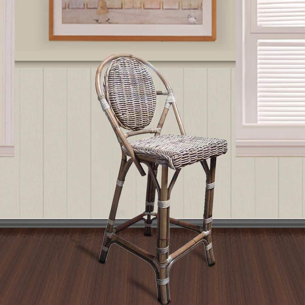 Weathered Gray Rattan High-Back Kubu Barstool