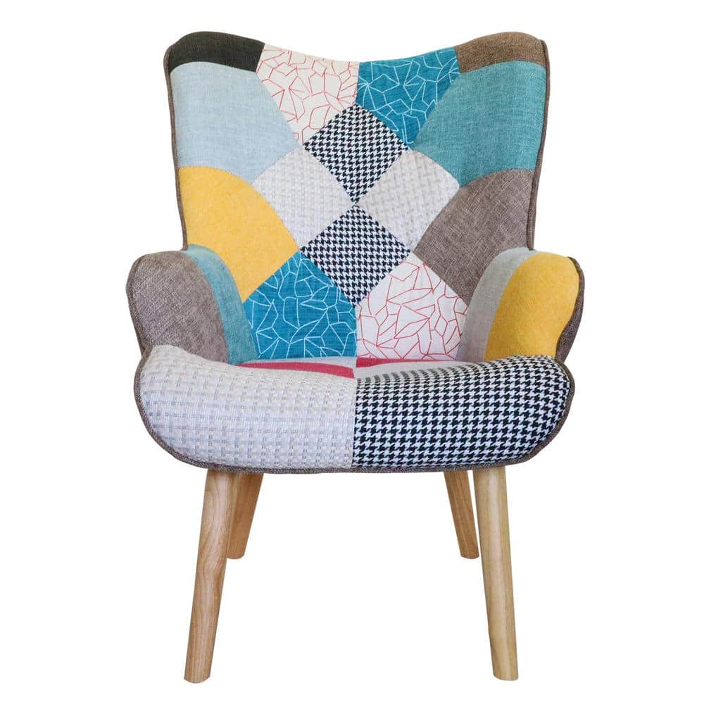 Multi Colored Chair and Ottoman Modern and Patchwork Reading Chair with