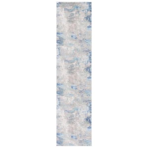 Skyler Collection Beige/Gray Blue 2 ft. x 9 ft. Abstract Striped Runner Rug