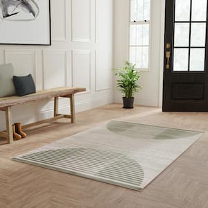 Astra Machine Washable Ivory Olive 5 ft. x 7 ft. Graphic Contemporary Area Rug