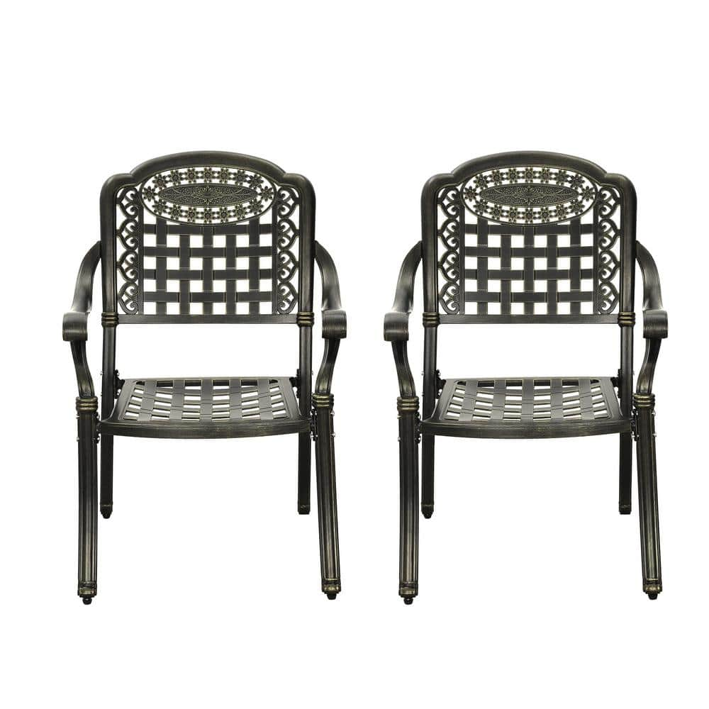 Clihome Bronze Cast Aluminum Patio Dining Chairs in Bronze (Set of 2)