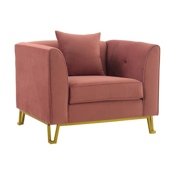 Armen Living Everest Blush Fabric Upholstered Sofa Accent Chair with Brushed Gold Legs