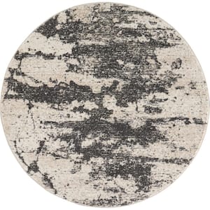 Maxell Ivory/Grey 5 ft. x 5 ft. Abstract Contemporary Round Area Rug