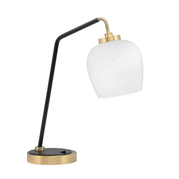 Unbranded Delgado 16.5 in. Matte Black and New Age Brass Desk Lamp with White Marble Glass