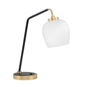 Delgado 16.5 in. Matte Black and New Age Brass Desk Lamp with White Marble Glass