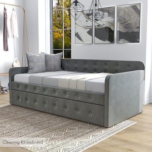 Brioni Light Gray Twin Upholstered Daybed with Trundle and Care Kit