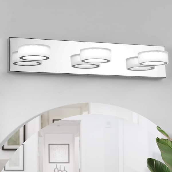JUSHENG 21 in. 3 Light Chrome LED Vanity Light Bar with Dimmable 5500K Light
