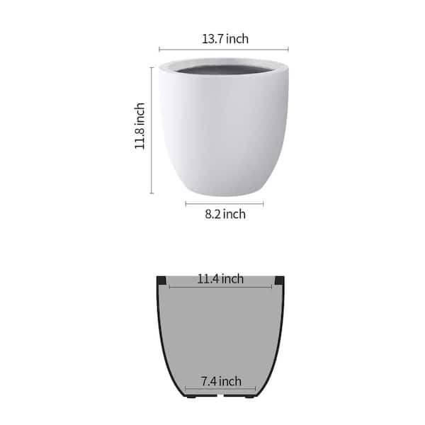 14"Dia. Round Large Pure White Concrete Planters, Outdoor Indoor Modern Plant Pots, Lightweight, Heavy Duty, Seamless