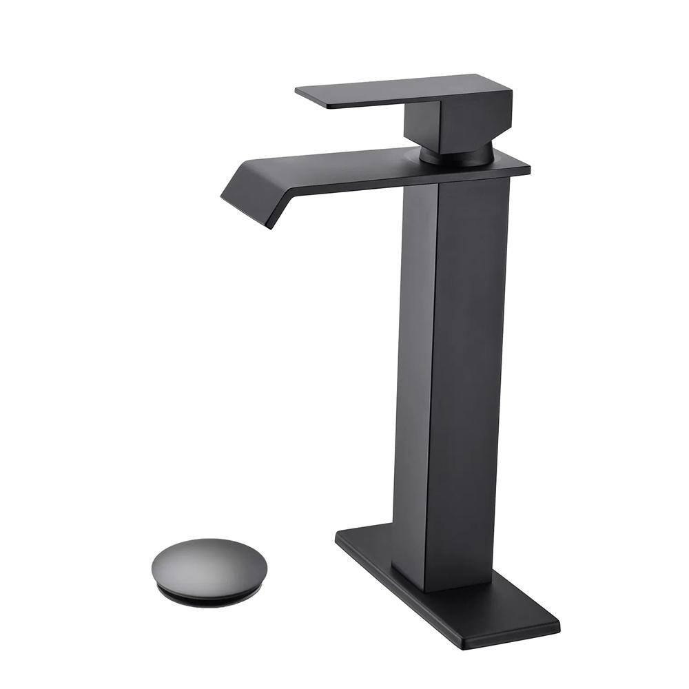 Waterfall Spout Bathroom Sink Single Handle Faucet with Pop-Up Drain (No Overflow)Matte Black price history on PriceWatchPro