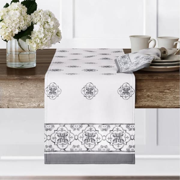 Threadmade Home Amani Tile Table Runner, Gray - 13"W x 70"L