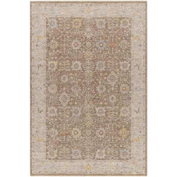 Livabliss Avant Garde 7 ft. Round Brown Border Indoor Area Rug