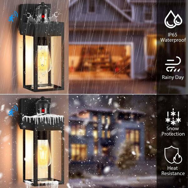 GMGSROM 1-Light Matte Black Motion Sensing Dusk to Dawn
