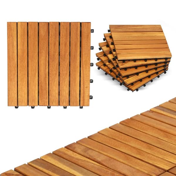 Afoxsos 1 ft. x 1 ft. Waterproof Acacia Wood Interlocking Deck Tiles for Balcony, Patio Flooring in Natural Wood-(10-Pack)