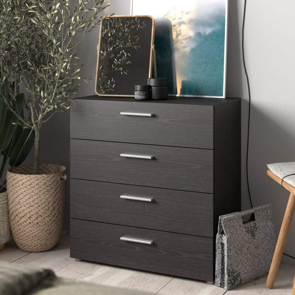 Black Woodgrain 4 Drawers 31.57 in. Chest of Drawers price history on PriceWatchPro
