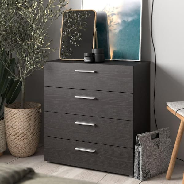 Black Woodgrain 4 Drawers 31.57 in. Chest of Drawers
