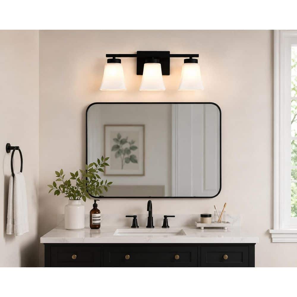 19 in. 3-Light Matte Black Hardwired Traditional Bathroom Vanity Lights Fixture with Frosted White Glass Shades price history on PriceWatchPro