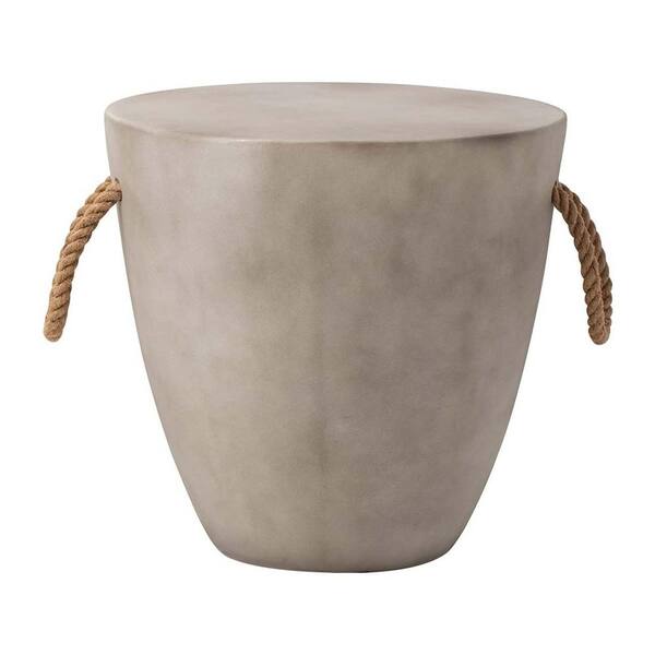 Zeus & Ruta 17 in. Round Outdoor Concrete Side Table with Rope Handle for Paito, Garden, Living Room in Light Gray
