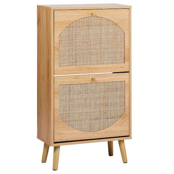 38.59 in. H x 21.26 in. W Oak MDF Shoe Storage Cabinet