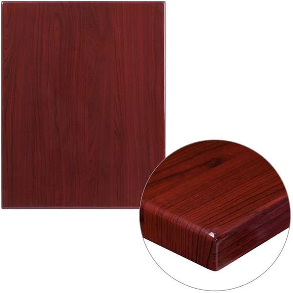 Flash Furniture 24 in. x 30 in. High-Gloss Mahogany Resin Table Top with 2 in. Thick Drop-Lip