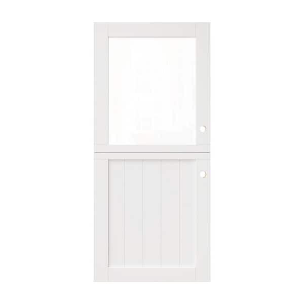 36 in. x 80 in. Primed White Finish Composite MDF Universal 1-Lite Clear Glass Dutch Half Door Wood Front Door Slab