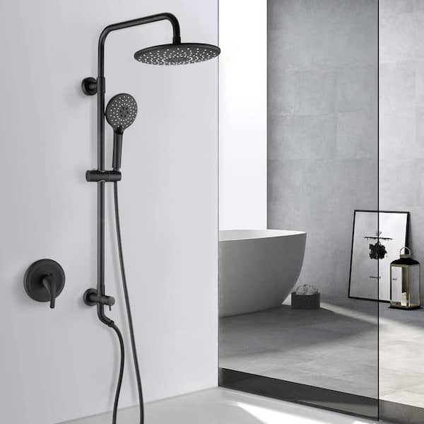 3-Spray Round High Pressure Wall Bar Shower Kit with Hand Shower in Matte Black (Valve Included)