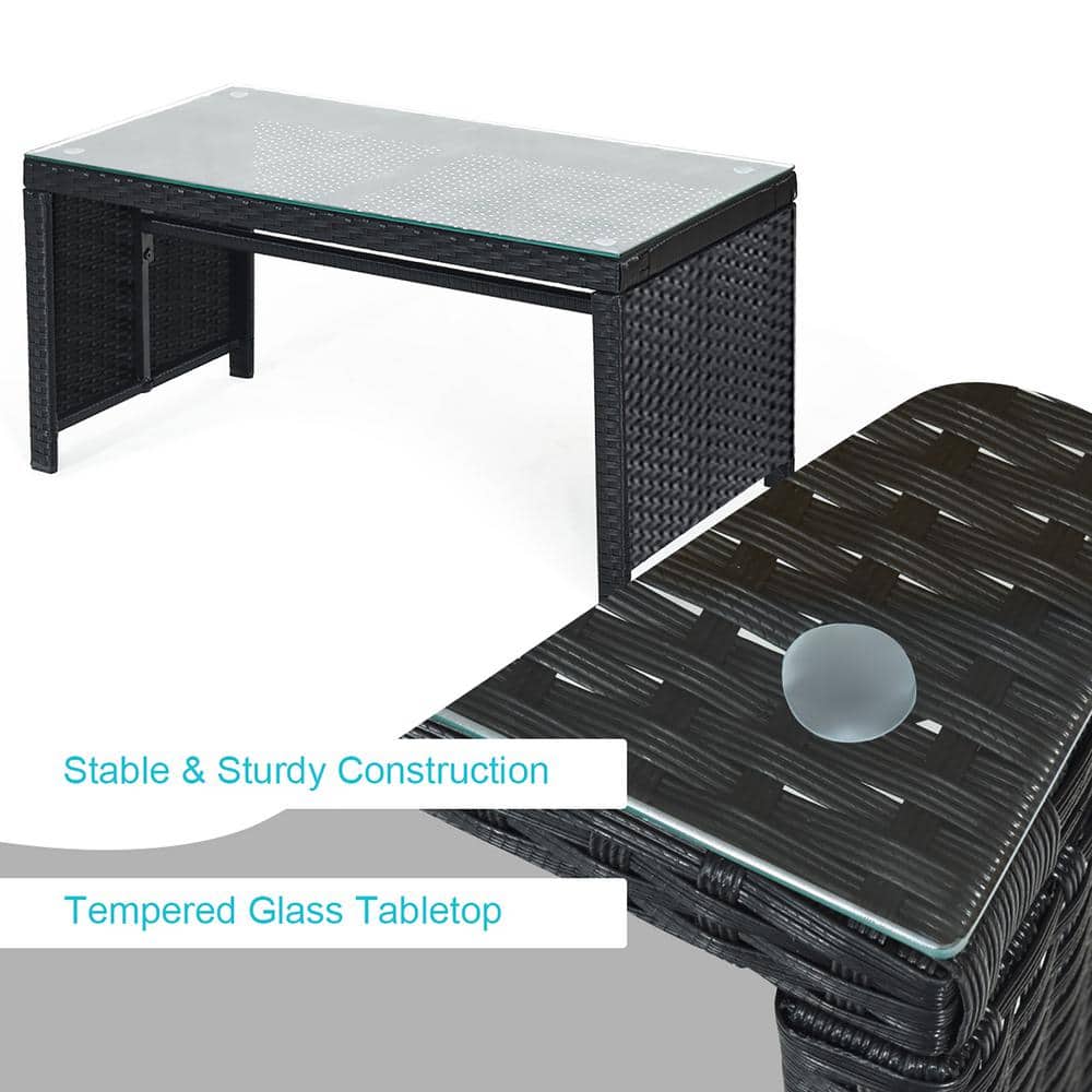 Turquoise Cushioned Black Wicker 4-Piece Patio Conversation Set