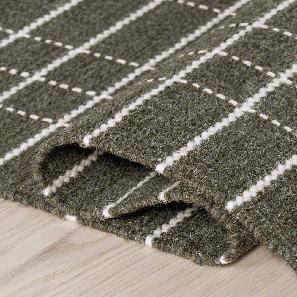Charlie Green and White Plaid Wool and Cotton 4' x 6' Area Rug