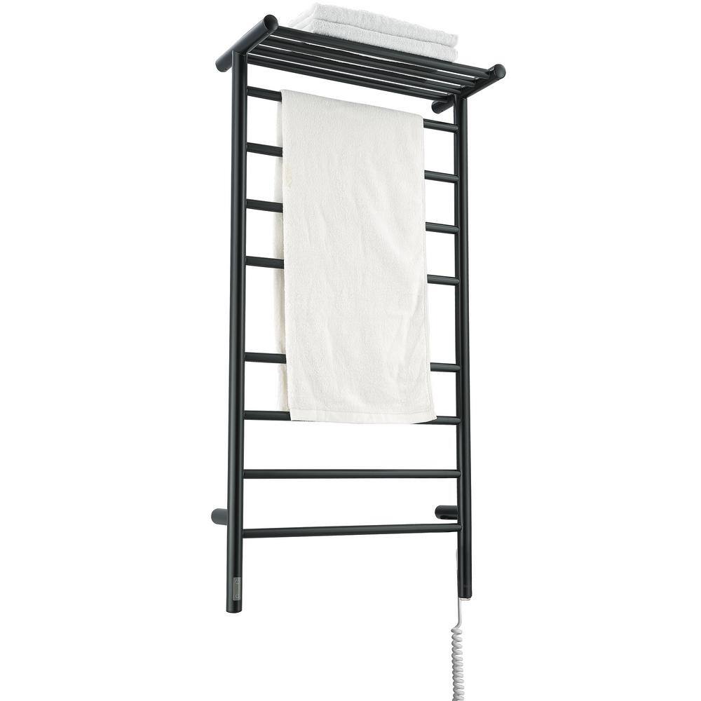 Matte Black 8-Bar Wall Mounted Towel Warmer with Timer