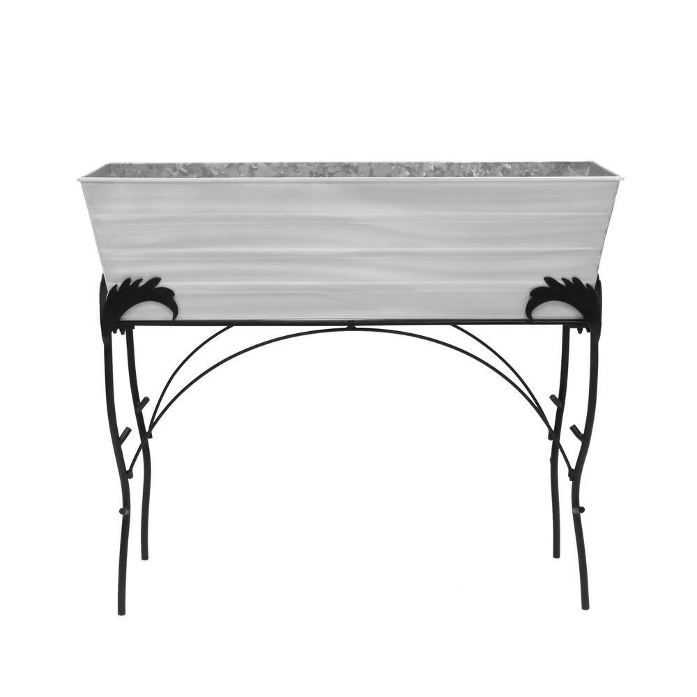 White Galvanized Steel Flower Planter Box with Iron Stand