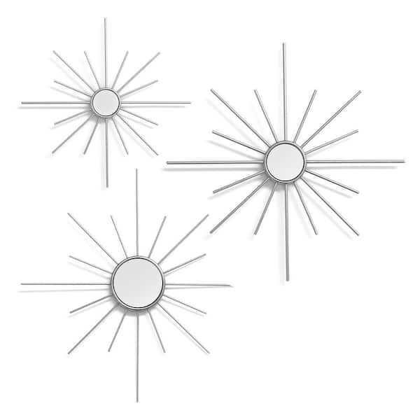 Stratton Home Decor 10 in. x 10 in. Bohemian Round Framed Home Decor Hand Made Metal Silver Mirror Burst Wall Decor Set (3-Pack)