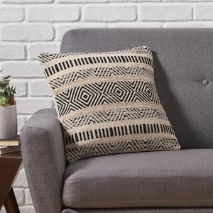 Artesian Black and White Geometric Zipper 18 in. x 18 in. Throw Pillow Cover