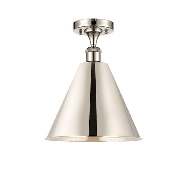 Ballston Cone 12 in. 1-Light Polished Nickel Industrial Semi-Flush Mount