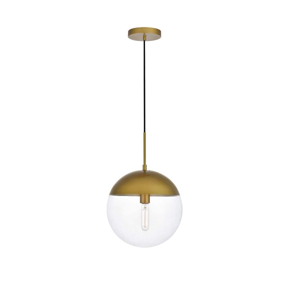 Timeless Home 12 in. 1-Light Brass and Clear Pendant Light, Bulbs Not Inclu